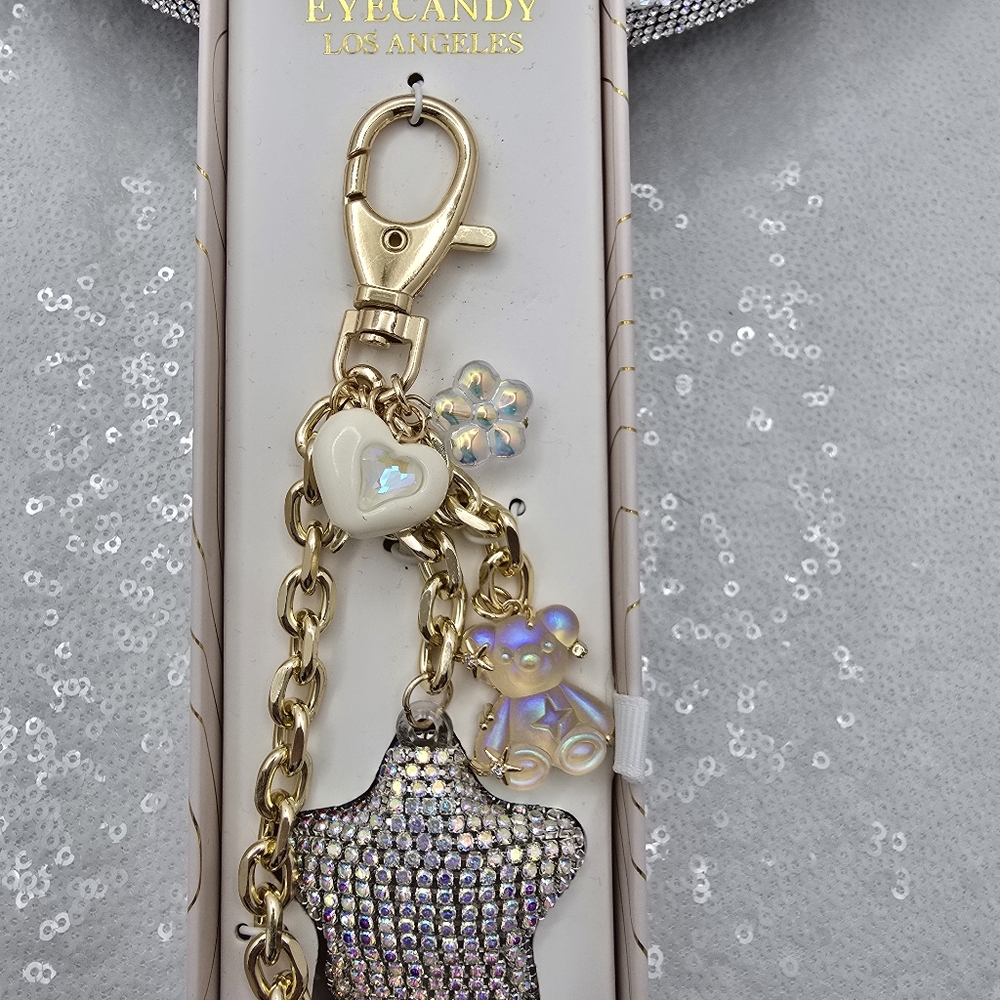 Bag Charm Iridescent Hearts Star Teddy Bear Flowers by Eye Candy Los Angeles - Picture 3 of 9